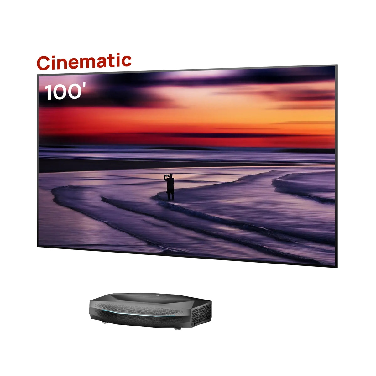 AWOL Vision Aetherion Pro 4K UST Beamer mit 100-Zoll Cinematic ALR Leinwand für brillante Heimkino-Projektion. 