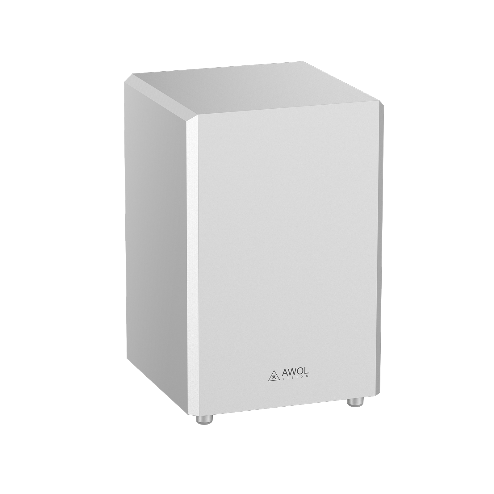 AWOL Vision weißer Subwoofer für kabellose Beamer Lautsprecher im stilvollen Design für ein hochwertiges Surround‑Sound‑System mit Heimkino.