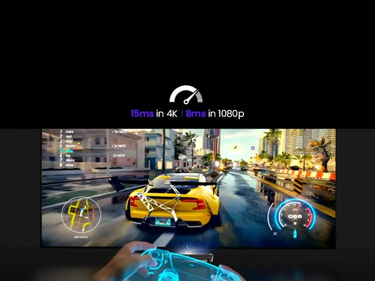 LTV-3000 Pro Beste Beamer Gamer-Modus mit niedriger Eingabeverzögerung bei Rennspiel-Szene.