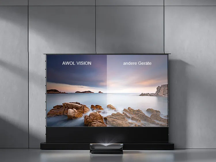 AWOL Vision ALR Leinwand reflektiert 95 Prozent Deckenlicht für verbesserte Bildqualität.