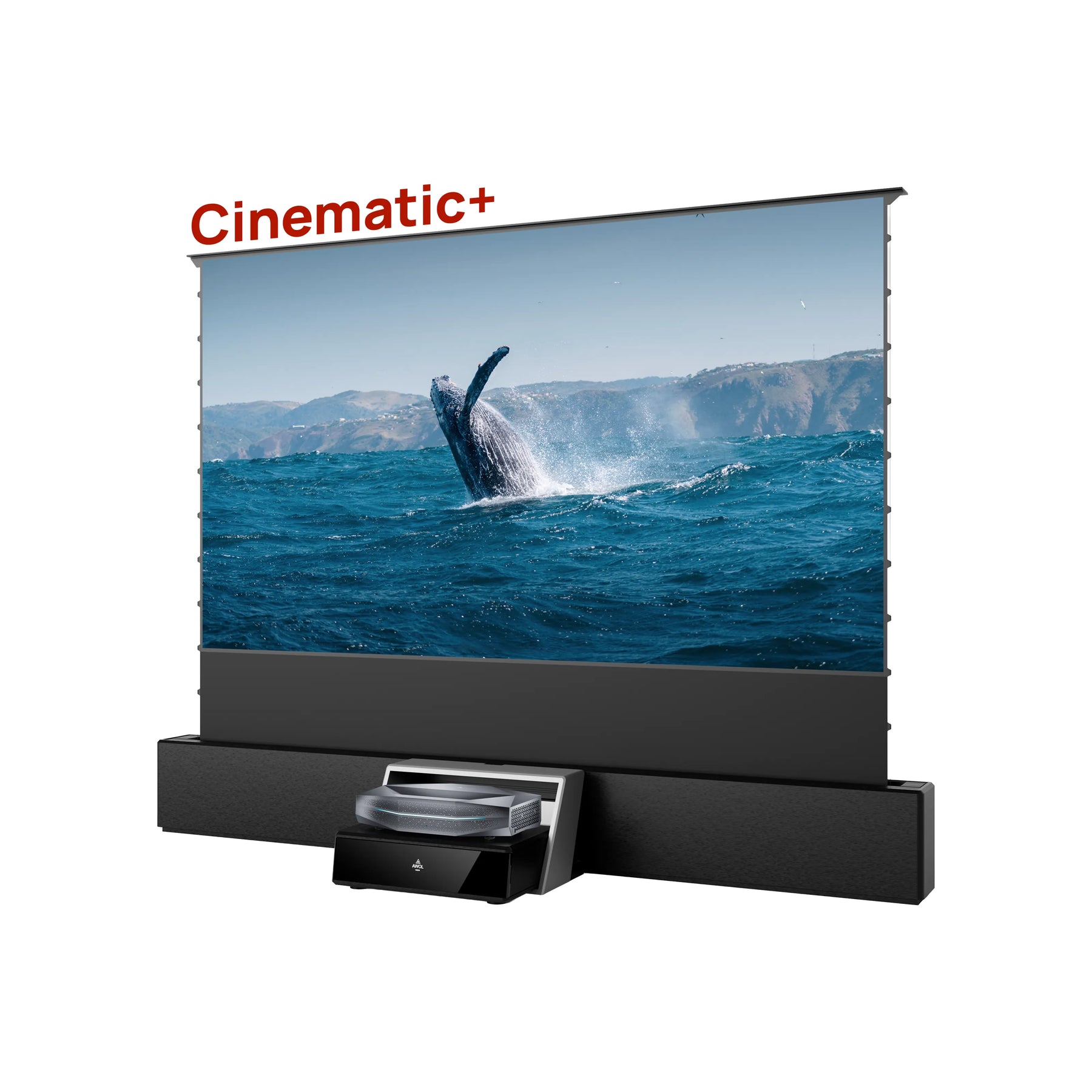 AWOL Vision Aetherion Max 4K RGB Beamer mit Cinematic+ Leinwand, UST RGB Station und kontrastreicher Großbilddarstellung. 