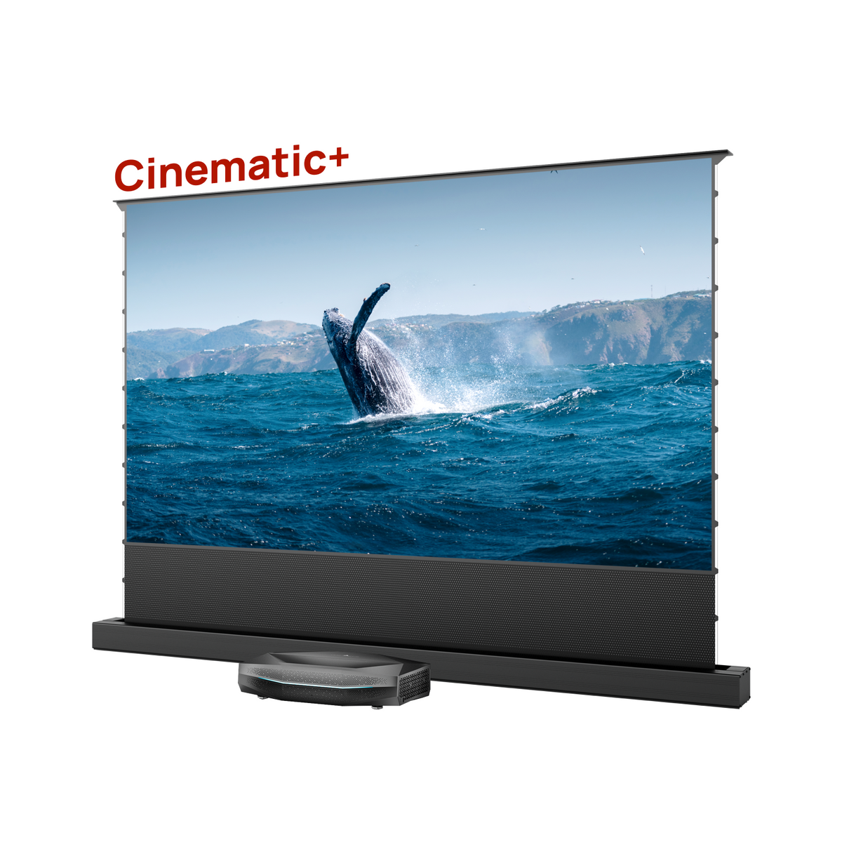Die Cinematic+ motorisierte Bodenleinwand mit Aetherion Pro zeigt ein klares Naturbild für ein hochwertiges Heimkino-Setup.