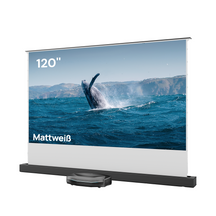 Die 120-Zoll mattweiße bodenaufsteigende Leinwand mit Aetherion Pro bringt ein immersives Großbild-Erlebnis nach Hause.