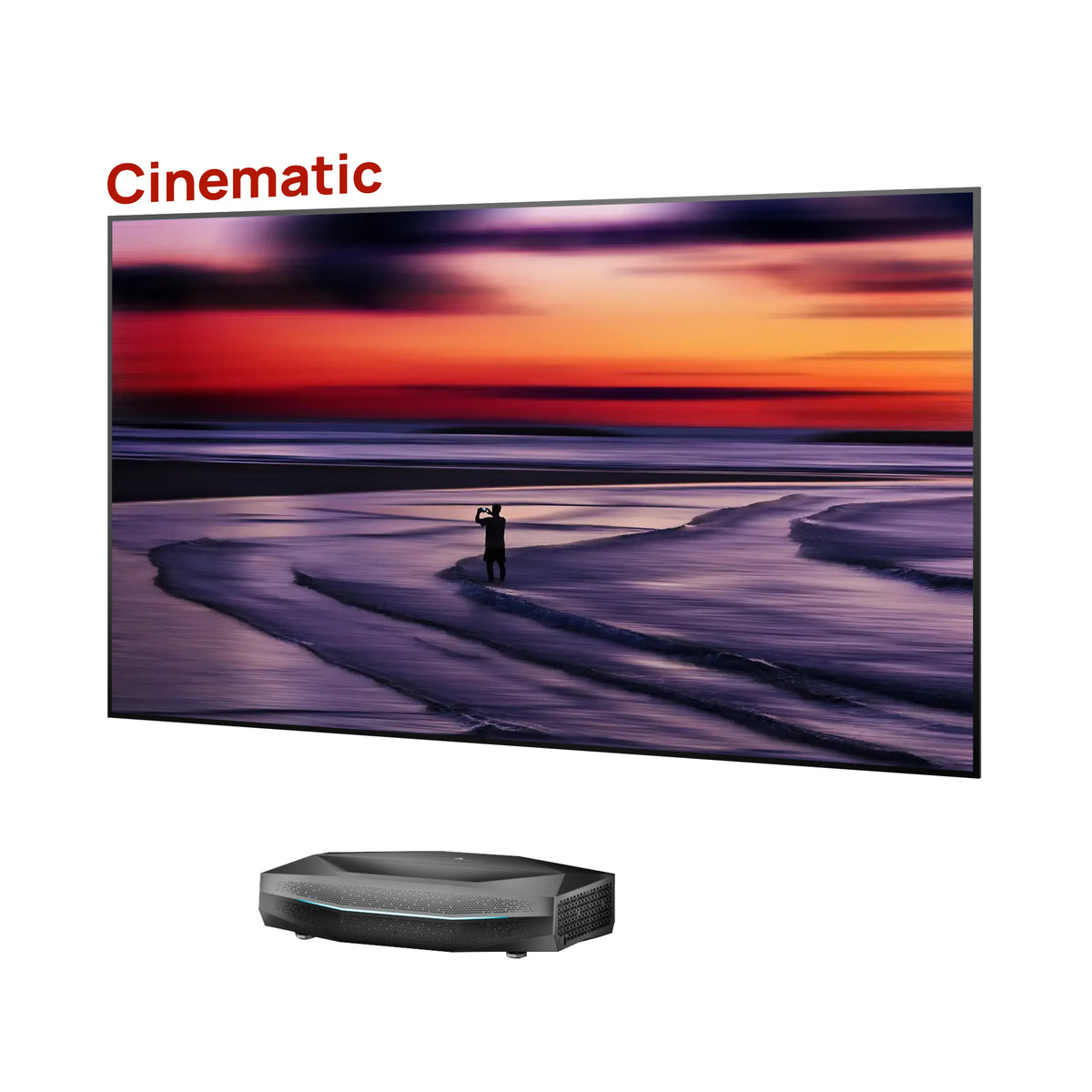 AWOL Vision Aetherion Pro 4K RGB Ultrakurzdistanz Beamer mit Cinematic ALR Leinwand für kontrastreiches Heimkino. 