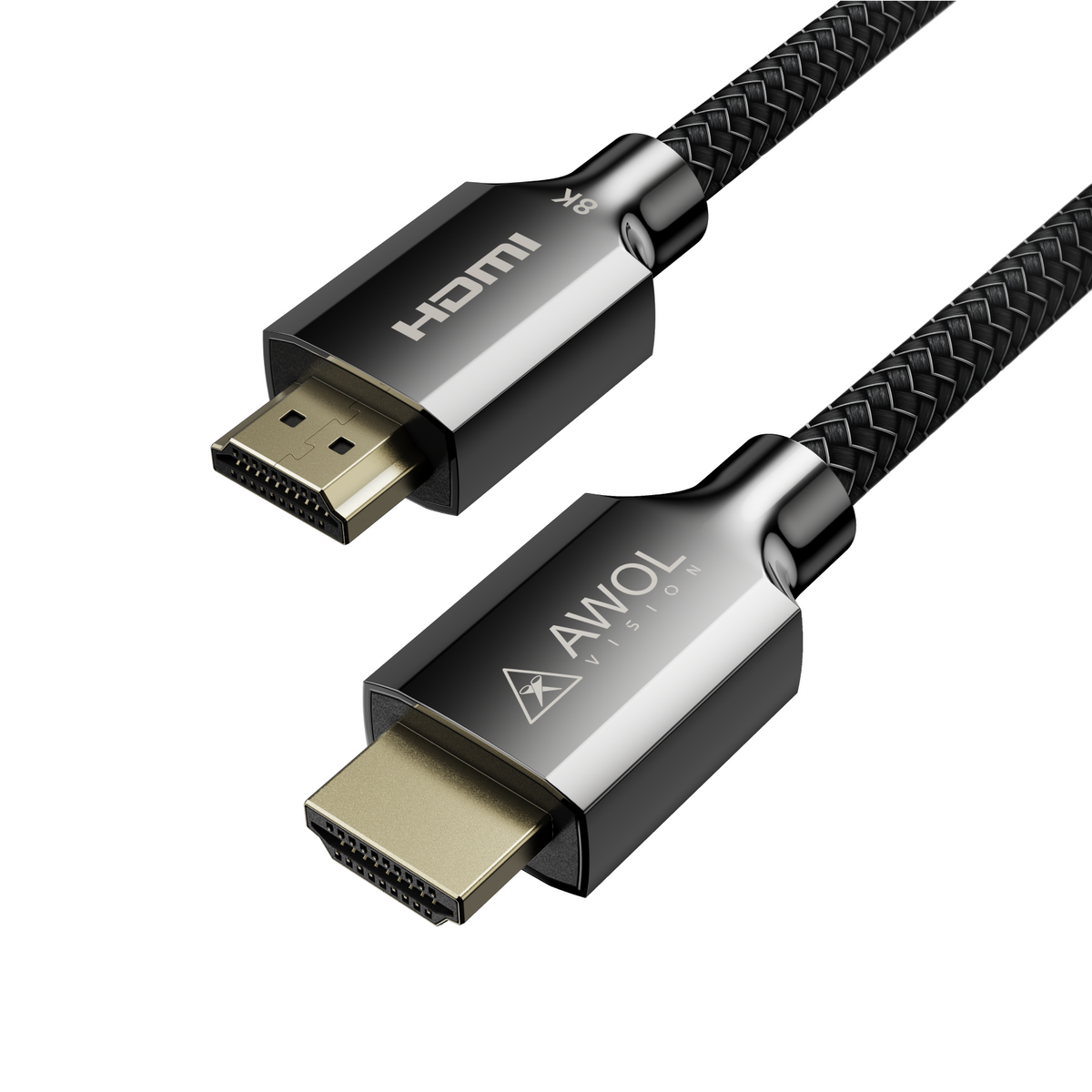 AWOL Vision 8K HDMI-Kabel für Beamer mit HDMI-Anschluss – hochwertige Verarbeitung mit geflochtenem Kabeldesign.
