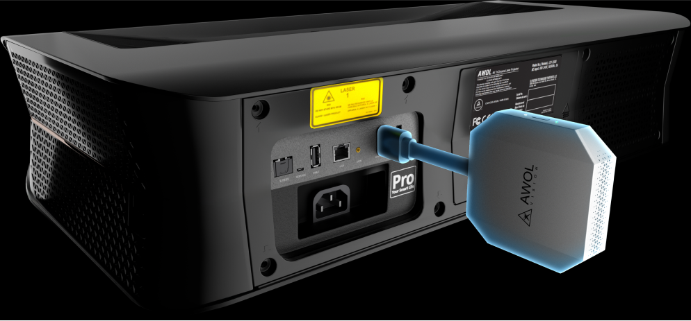 AWOL Vision HDMI-Dongle Verbindung für kabellose Lautsprecher im Heimkino Surround‑Sound‑System.